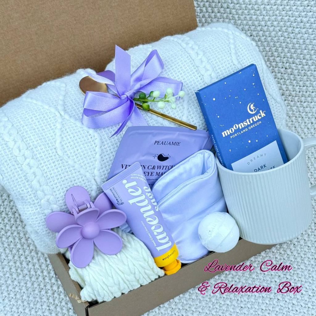 Lavender Calm Self-Care Box – Knit Blanket, Spa & Relaxation