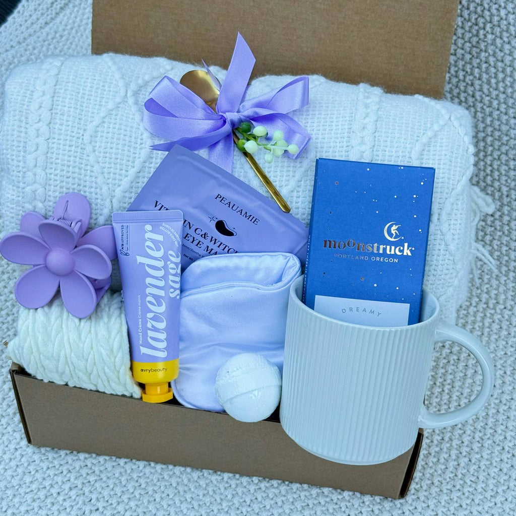 Lavender Calm Self-Care Box – Knit Blanket, Spa & Relaxation
