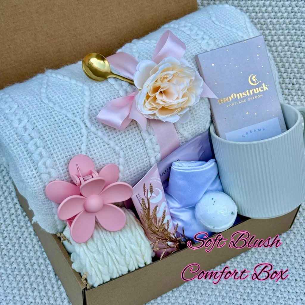 Blush Self-Care Gift Box – Knit Blanket, Spa & Relaxation