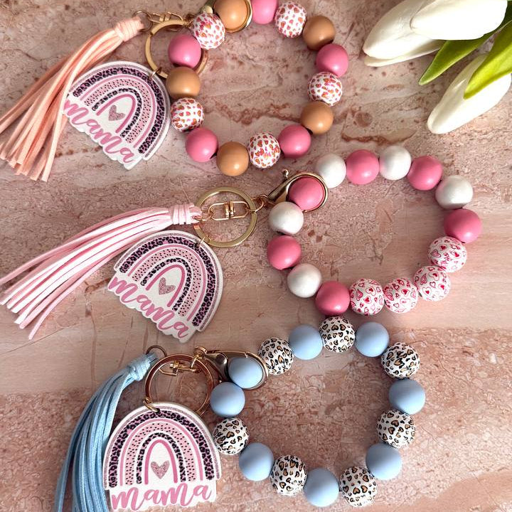 Mom Keychain Gift - Cute Mama Wristlet Keychain Bracelet | Gift for Mom, Mother's Day Gift, New Mom Gift