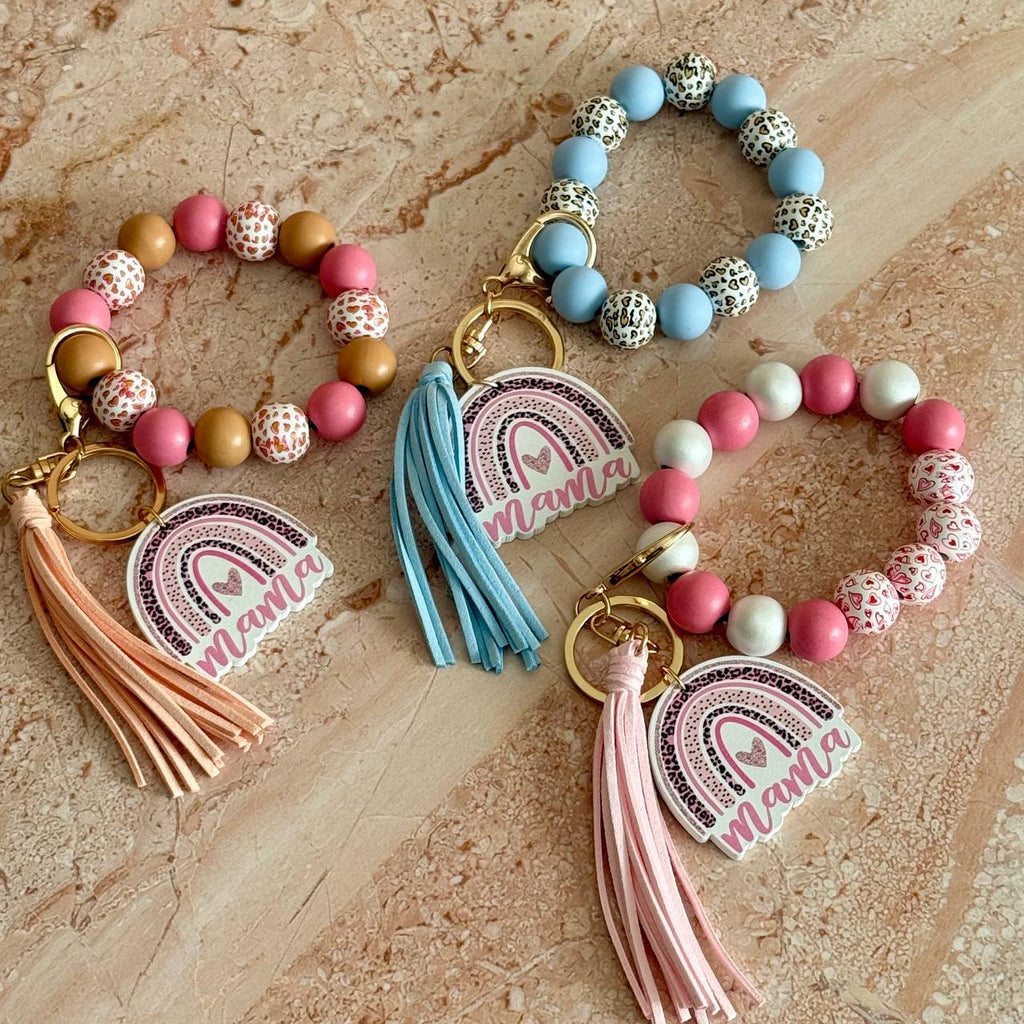 Mom Keychain Gift - Cute Mama Wristlet Keychain Bracelet | Gift for Mom, Mother's Day Gift, New Mom Gift