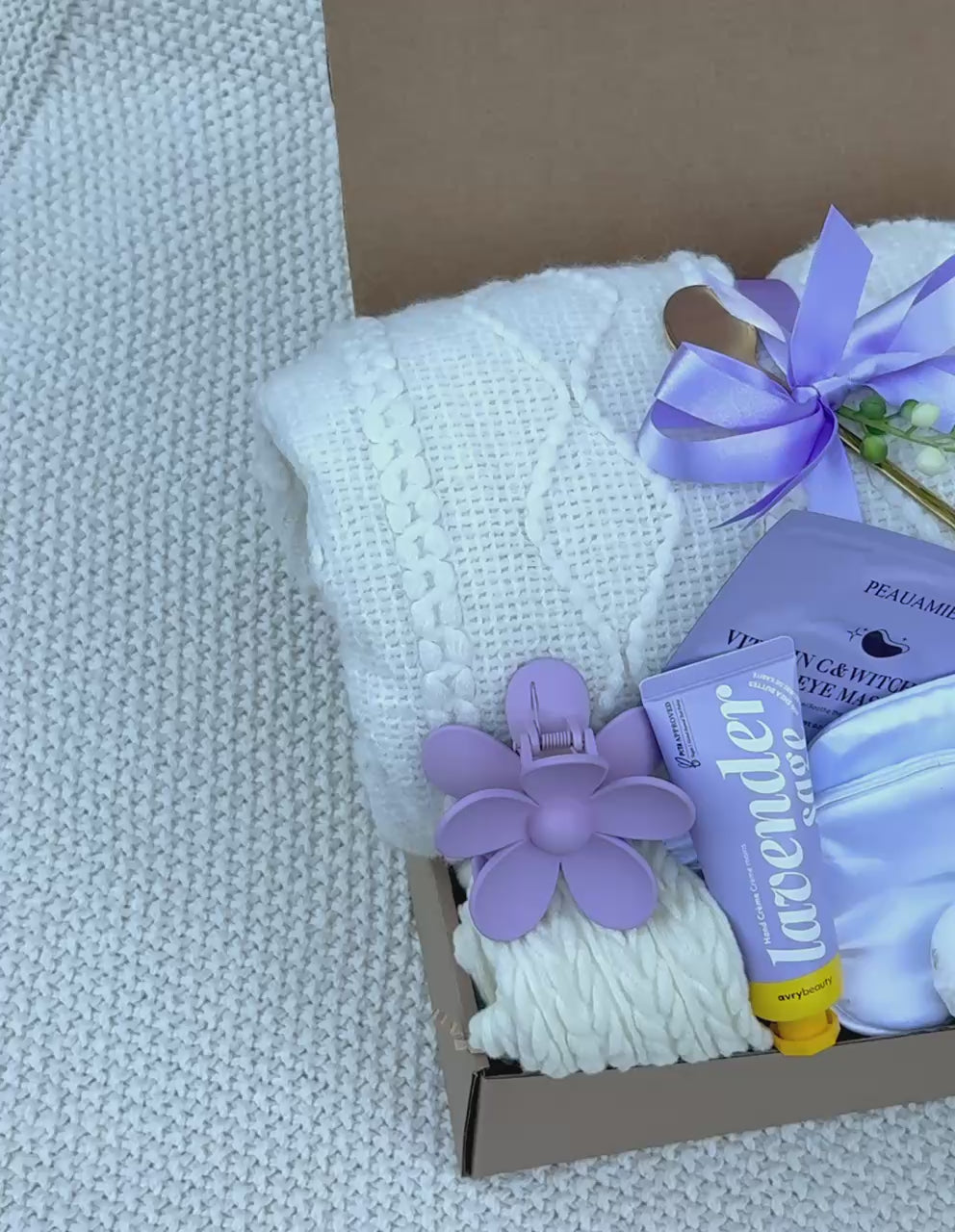 Lavender Calm Self-Care Box – Knit Blanket, Spa & Relaxation